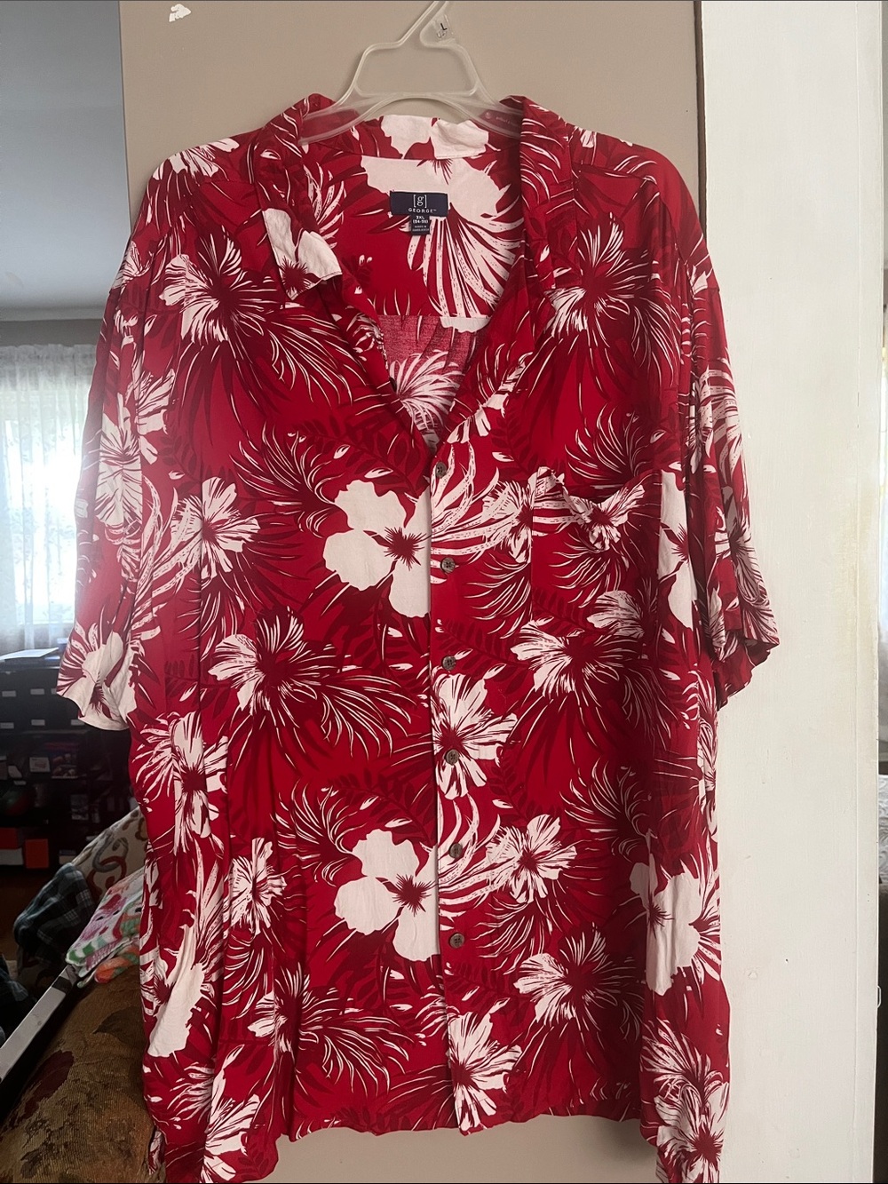 George Red and White Tropical Floral Camp Shirt